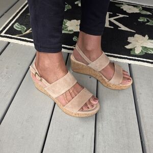Cordani Beige Suede Cork Wedge Sandals